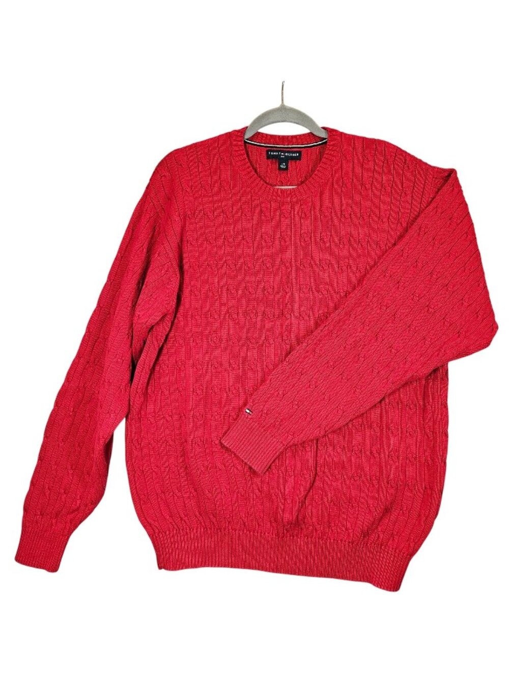 Tommy Hilfiger Golf Red Cable Knit Sweater Men L Cotton cable knit office Office